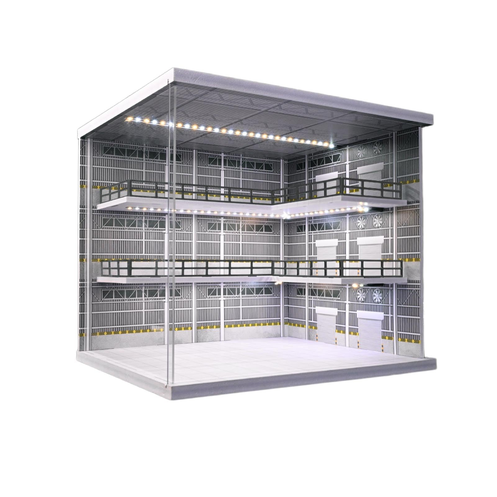 1:64 Diorama 3 Tier Garage Szene LED Parkplatz Szene Display Case | 1/64 Diecast Modellautos Szene Vitrine, Parkplatz Werkstatt Showroom ModellbauDisplay, Aufbewahrung von Modellautos