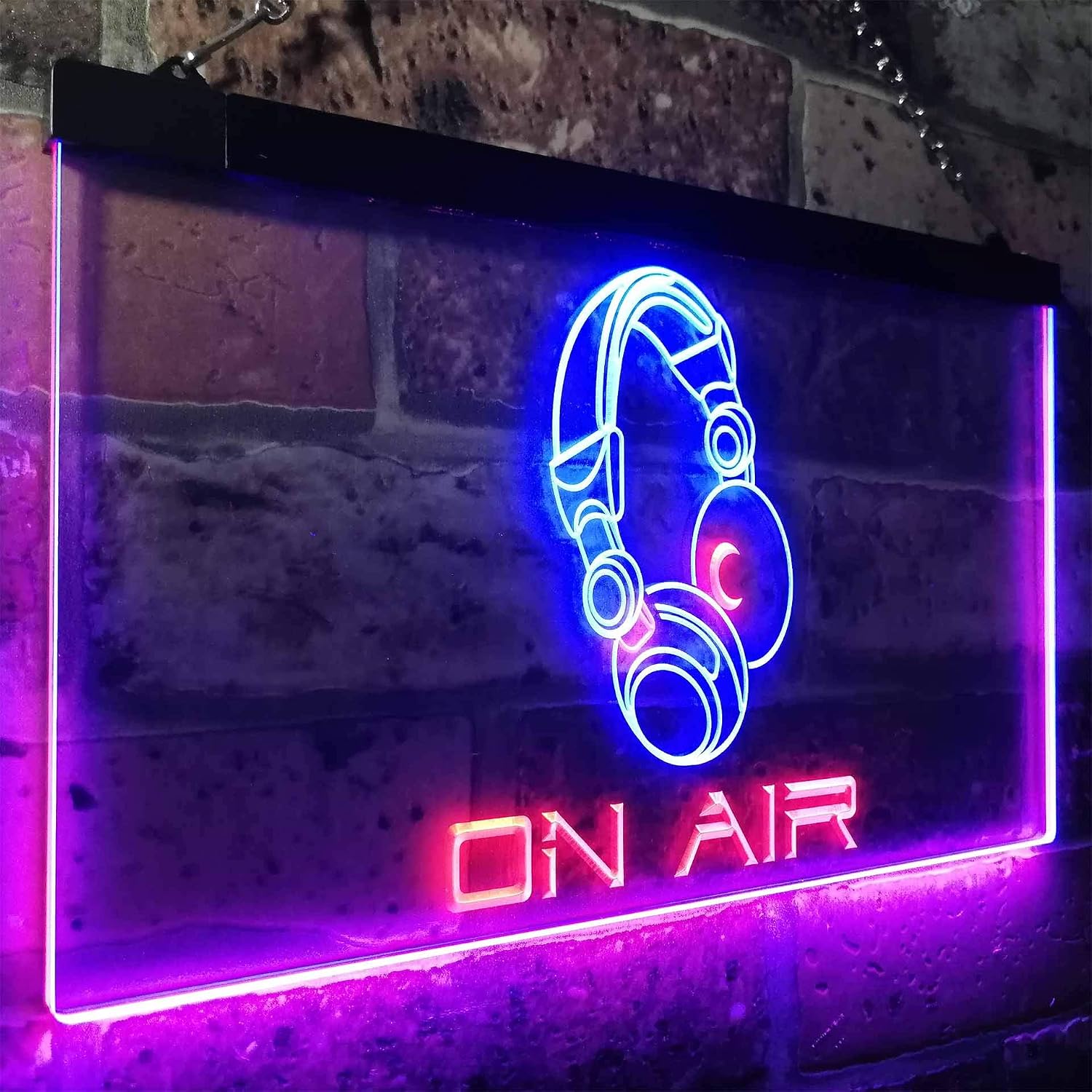 ADVPRO On Air Headphone Recording Studio Dual Color LED Neon Sign Blue & Red 12" x 8.5" st6s32-s0013-br