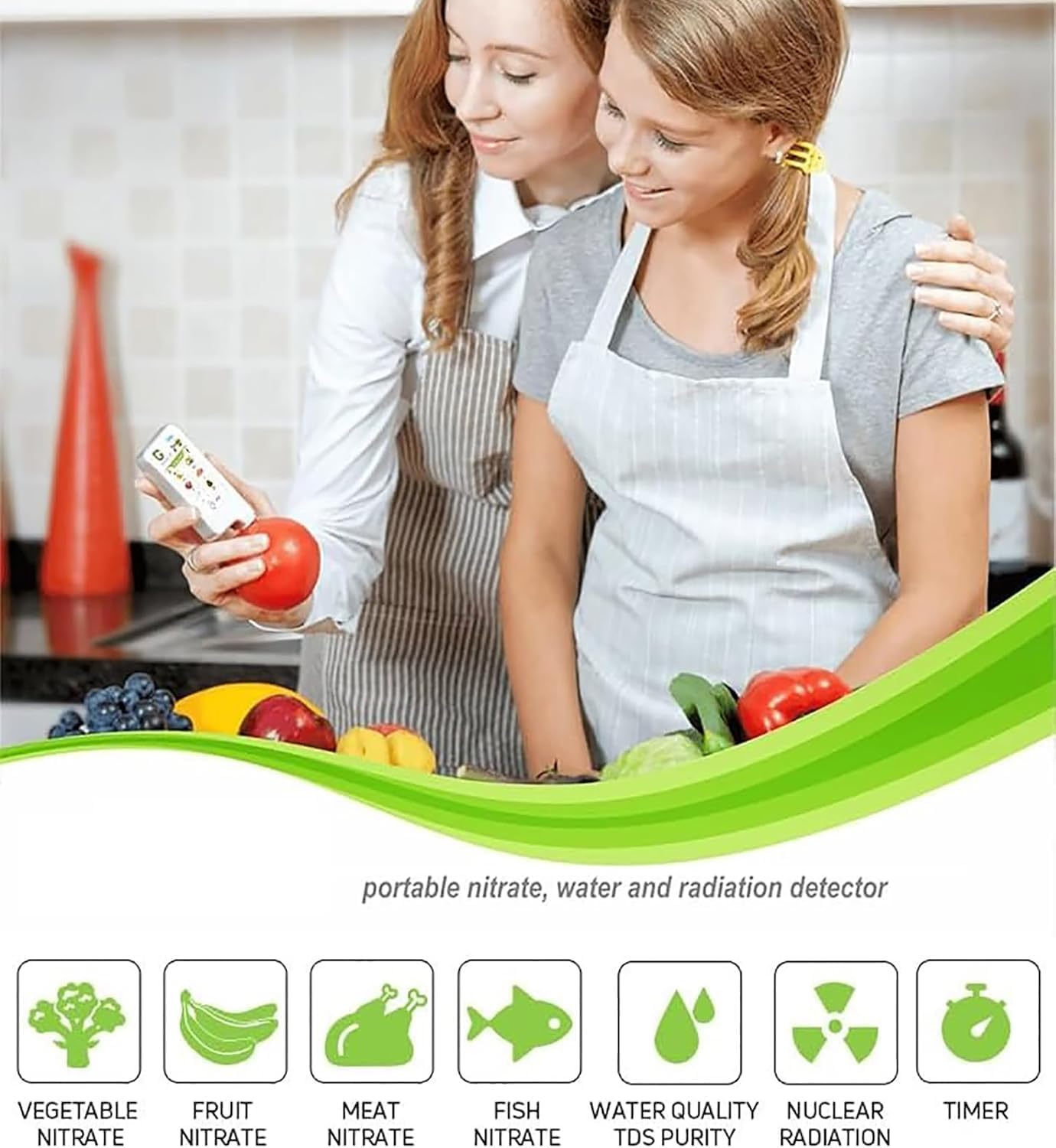 Tester digitale portatile per nitrati alimentari, tester dell'acqua TDS e misuratore di radiazioni, prova frutta, verdura, carne, pesce e qualità dell'acqua