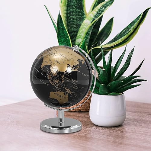 Miniatura 9 de Alasum Globo de escritorio dorado negro con soporte de metal blanco decoración terrestre estable para oficina, hogar, estudio, globo educativo para