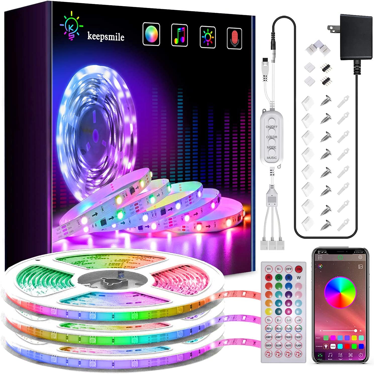 Amazon.com: 50ft Led Lights Keepsmile Led Strip Lights 5050 RGB Music Sync  Color Changing Led Light Strips, Led Lights for Bedroom Kitchen Home  Decoration : Home & Kitchen