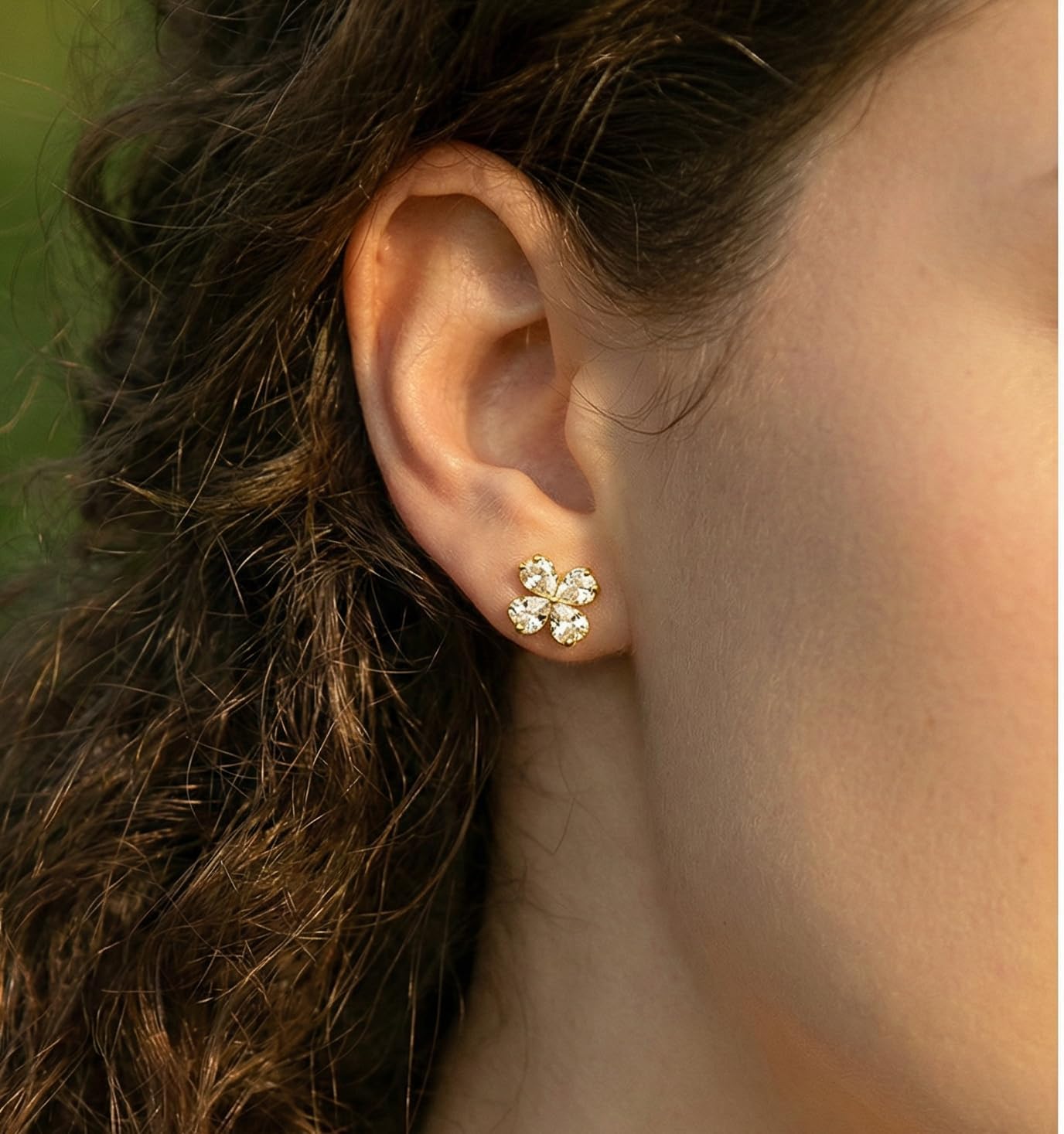 Reffeer Solid 925 Sterling Silver Flower Clover Earrings Studs for Women Teen Girls CZ Flower Stud Earrings - Image 3