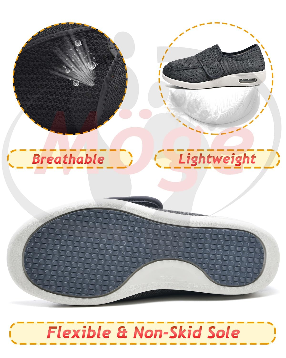 Chaussure Femme Pied Extra Large, Chaussures fermées pour Hommes et Femmes Chaussures réglables pour diabétiques de santé Confortables Chaussures Larges Douces pour diabétiques