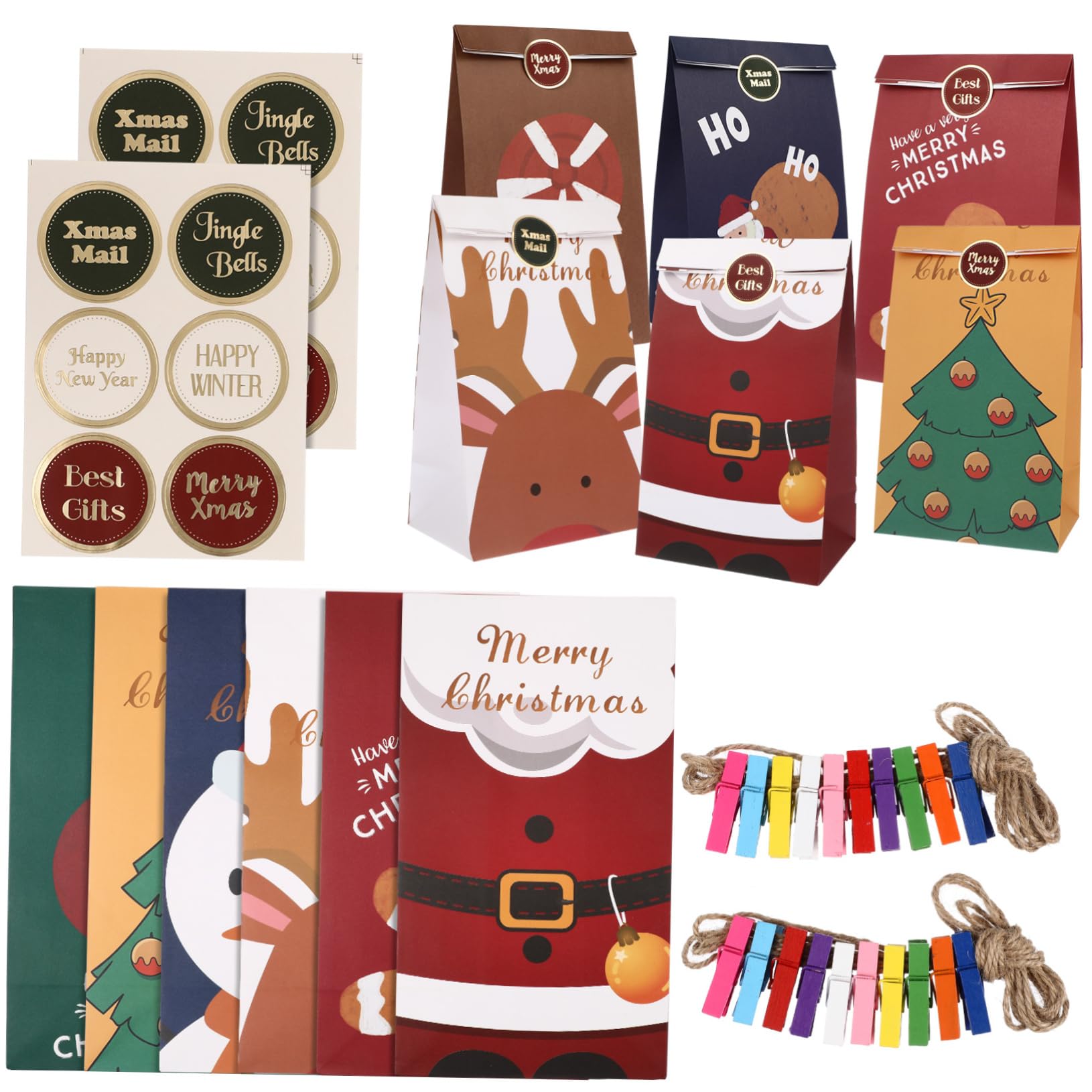 Anneome 12pezzi Sacchetti Di Natale Colorati Con Clip e Spago Da Buste Per Caramelle e Regali Facili Da Usare e Versatili Per Decorazioni Festive