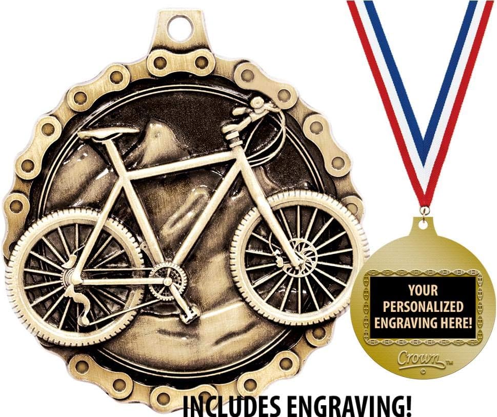 Biking Medals, 2" Gold Cycling Medal Award with Free Custom Engraving Prime