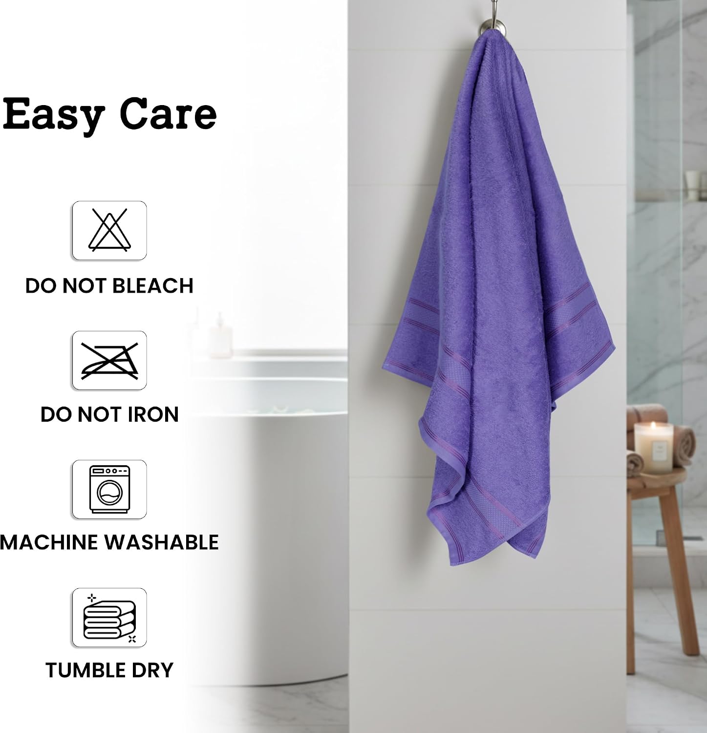 Casa Lino Lavender Bath Towels Set of 4 (54" x 27") - Large Bathroom Towel Set - 100% Cotton Towels for Bathroom - Highly Absorbent & Quick Dry Bath Towel Multipack - New Apartment Essentials