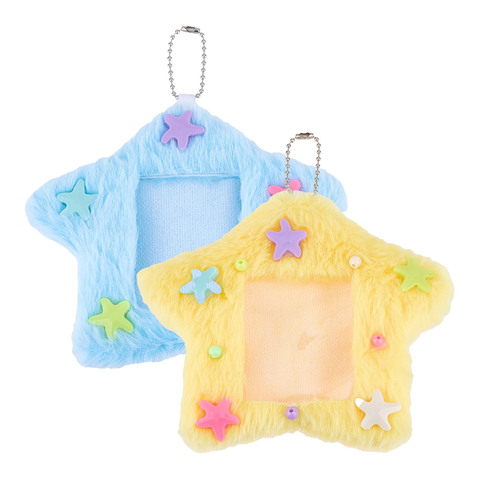 NICENEEDED 2 PCS Star Photocard Holder, 3 Inch Cute Plush Keychain Pendant Photo Card Holder