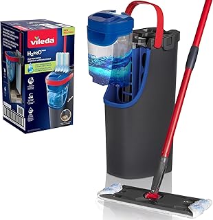 Vileda H2Pro Sistema de mopa Plana | Agua Limpia y Sucia separadas | Escurrido con una Mano | Almacenaje Compacto | Microfibra Gris y Azul