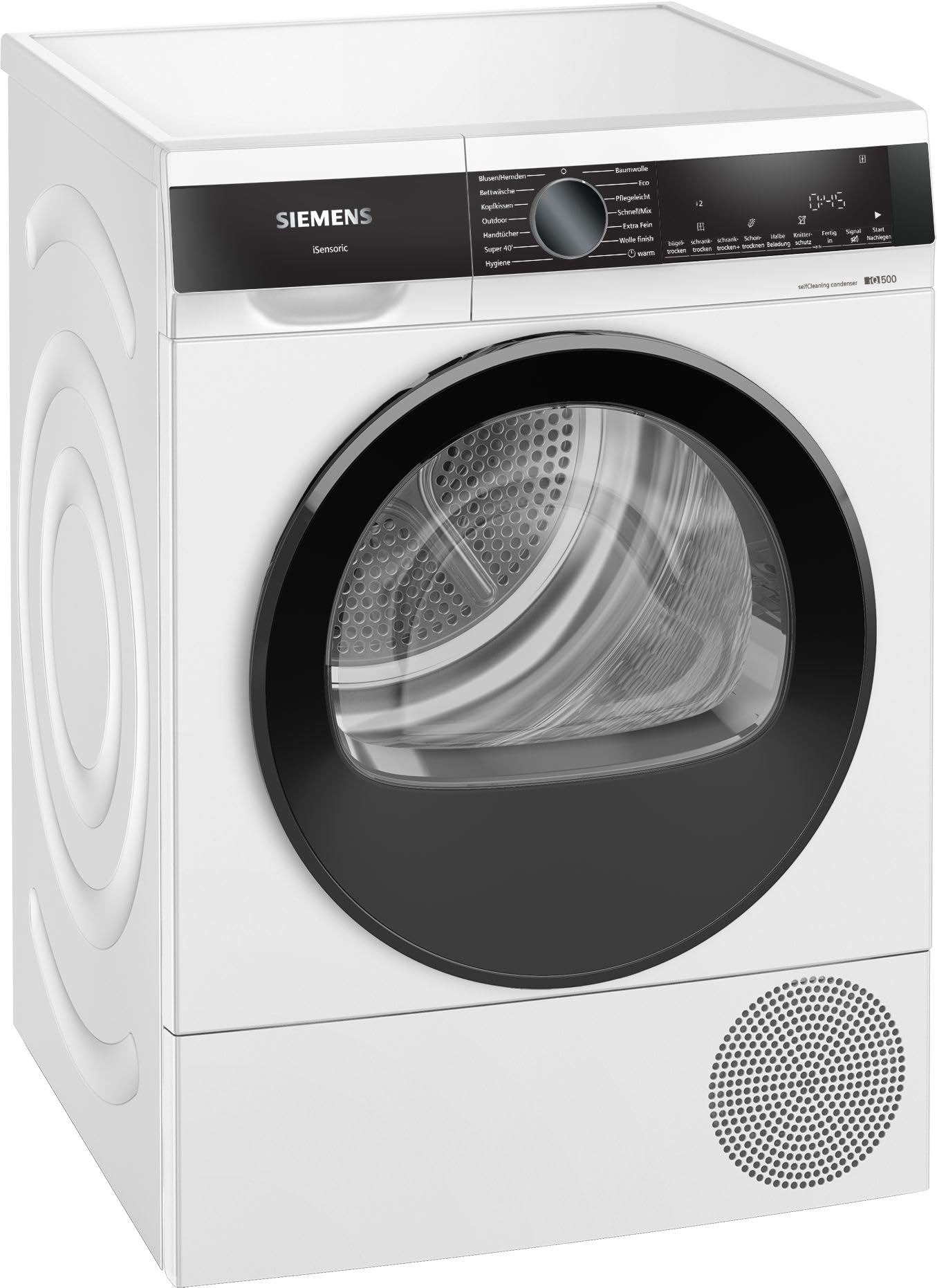 Siemens WQ45G2D00 iQ500 Wärmepumpen-Trockner 9 kg, speedPack - Zeit sparen, Selbstreinigender Kondensator, autoDry - schonendes und präzises Trocknen, Halbe Beladung