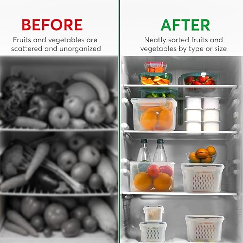 Miniatura 3 de Juego de 5 recipientes de almacenamiento de frutas para refrigerador con coladores, aptos para lavavajillas, a prueba de fugas, almacenamiento de