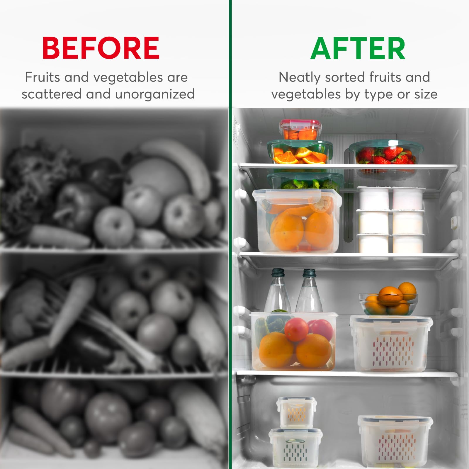 5 contenitori per frutta per frigorifero con scolapasta, lavabili in lavastoviglie, a prova di perdite, in plastica senza BPA, per conservare frutta e verdura fresca