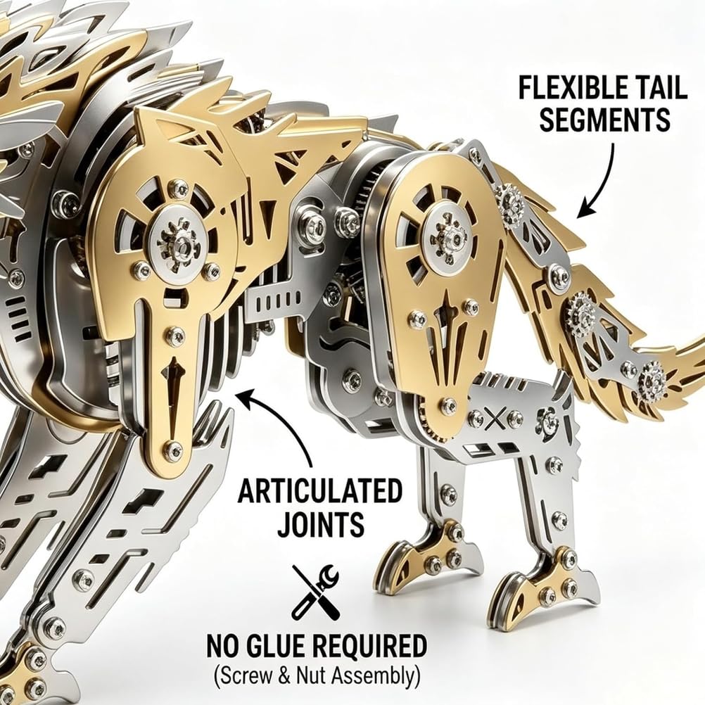 Generisch 3D-Metallpuzzle für Erwachsene, mechanisches Wolfspuzzle-Bauset, 3D-Metallmodell-Bausatz, Gehirnjogging-Puzzle zum Selberbauen, Geschenk für Männer