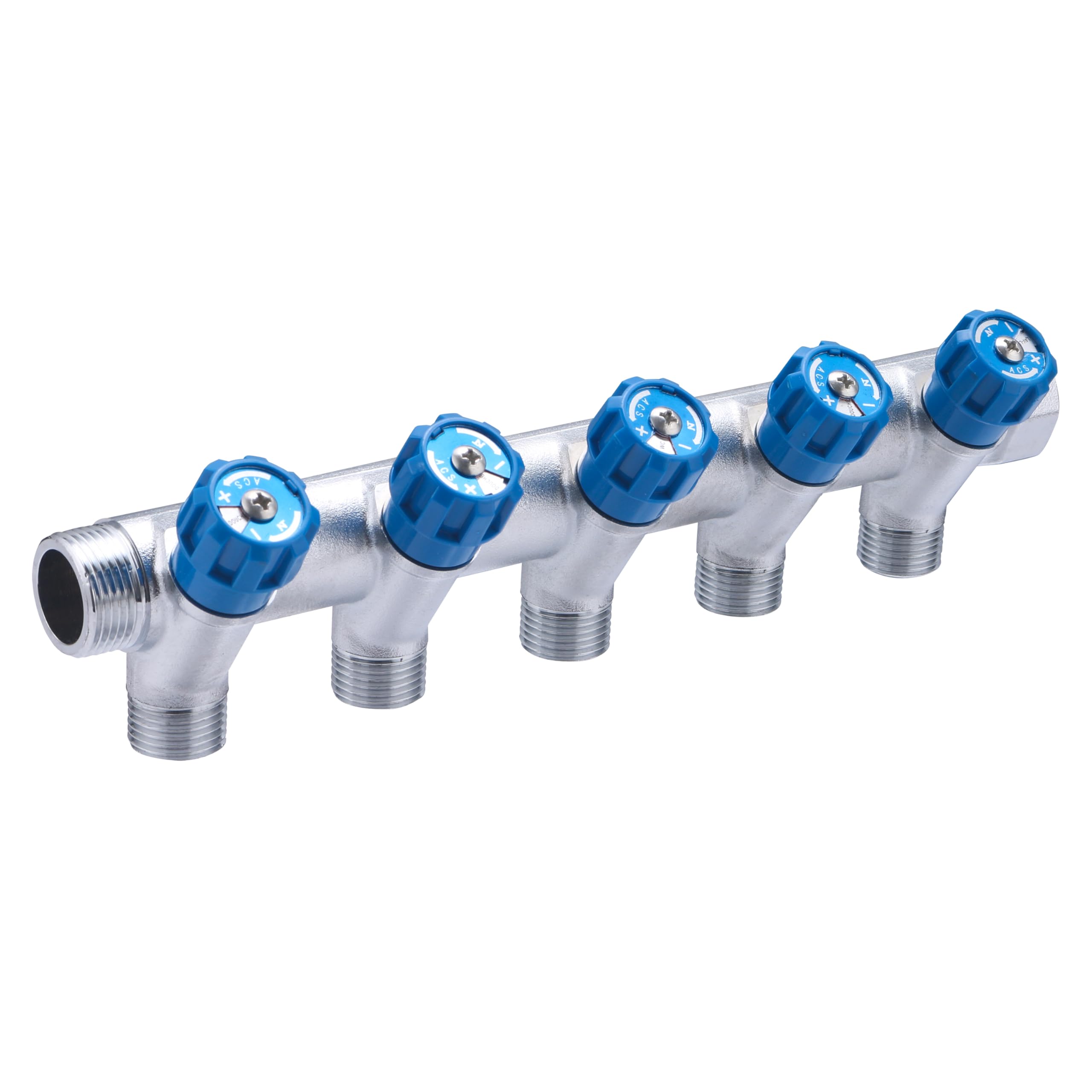 Collettore maschio-femmina 3/4 con rubinetto blu e 5 uscite maschio 1/2 | Ottone | Connessione sicura e durevole | Ideale per impianti idraulici | Facile da installare | QUICK PLOMBERIE