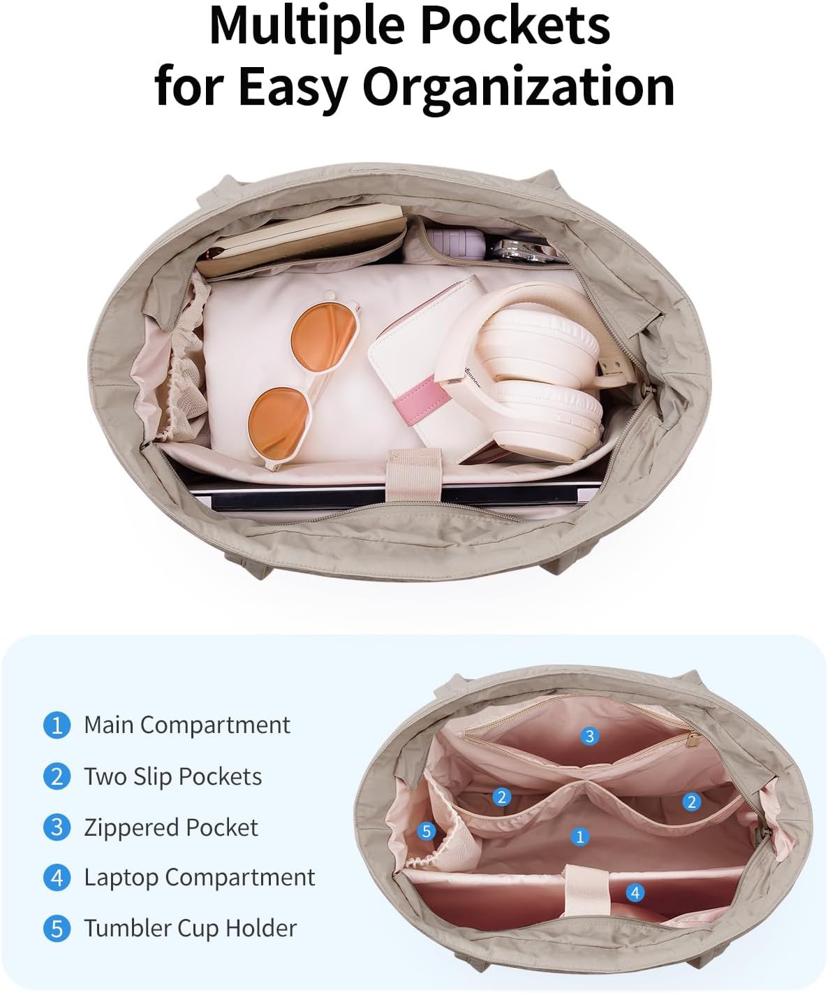 Narwey Puffer Tote Bag for Women with Cup Holder & Laptop Compartments, Quilted Puffy Travel Work Tote Bags for Nurse Teacher - Image 6