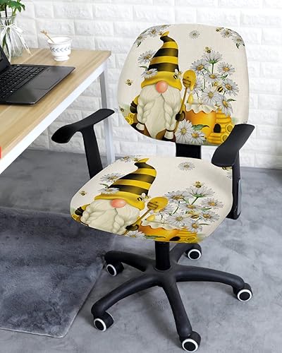 Miniatura 2 de Juego de 2 fundas elásticas para sillas de oficina y computadora, diseño de gnomos de miel, fundas elásticas para asiento de silla giratoria de