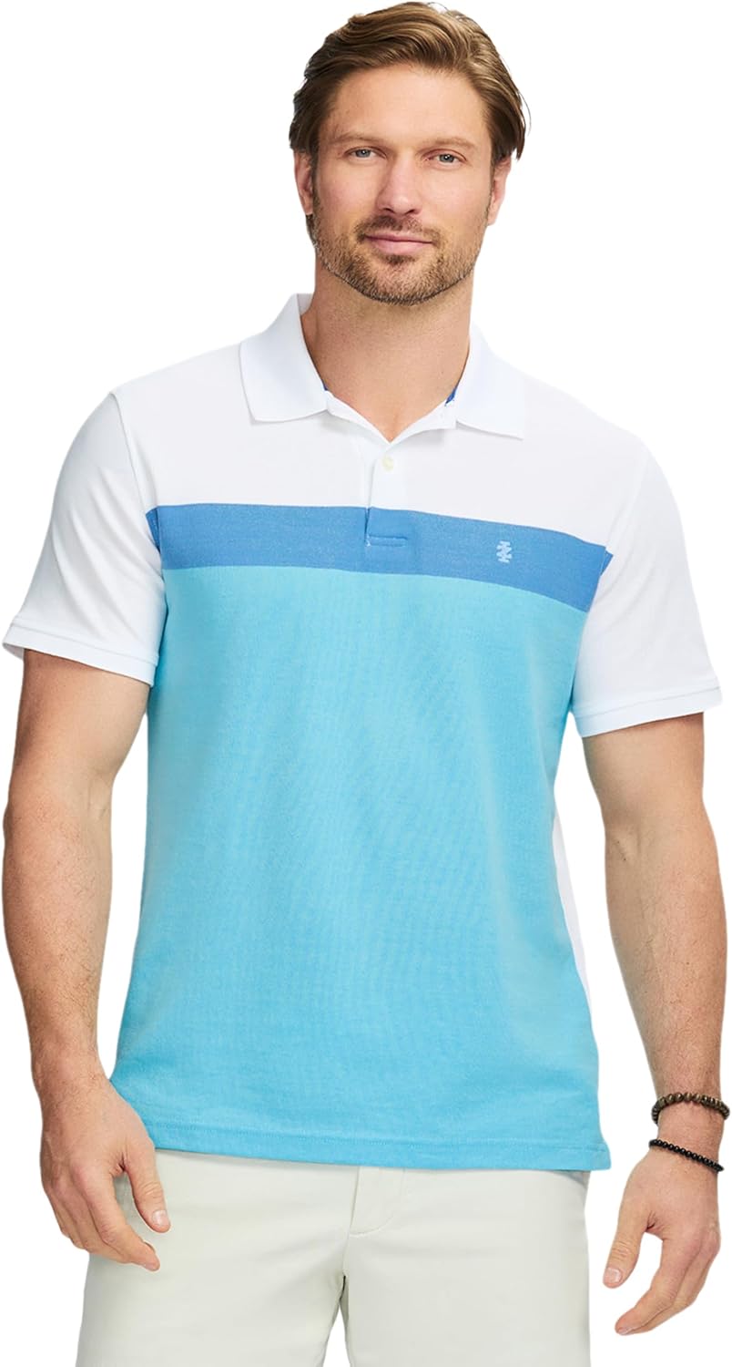 Izod Mens Advantage Performance Short Sleeve Stripe Polo Shirt
