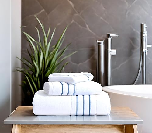 Vista 13 de Juego de toallas de baño, toalla blanca para baño, calidad de hotel y spa de lujo, 100% algodón. Incluye 2 toallas de baño grandes, 2 toallas