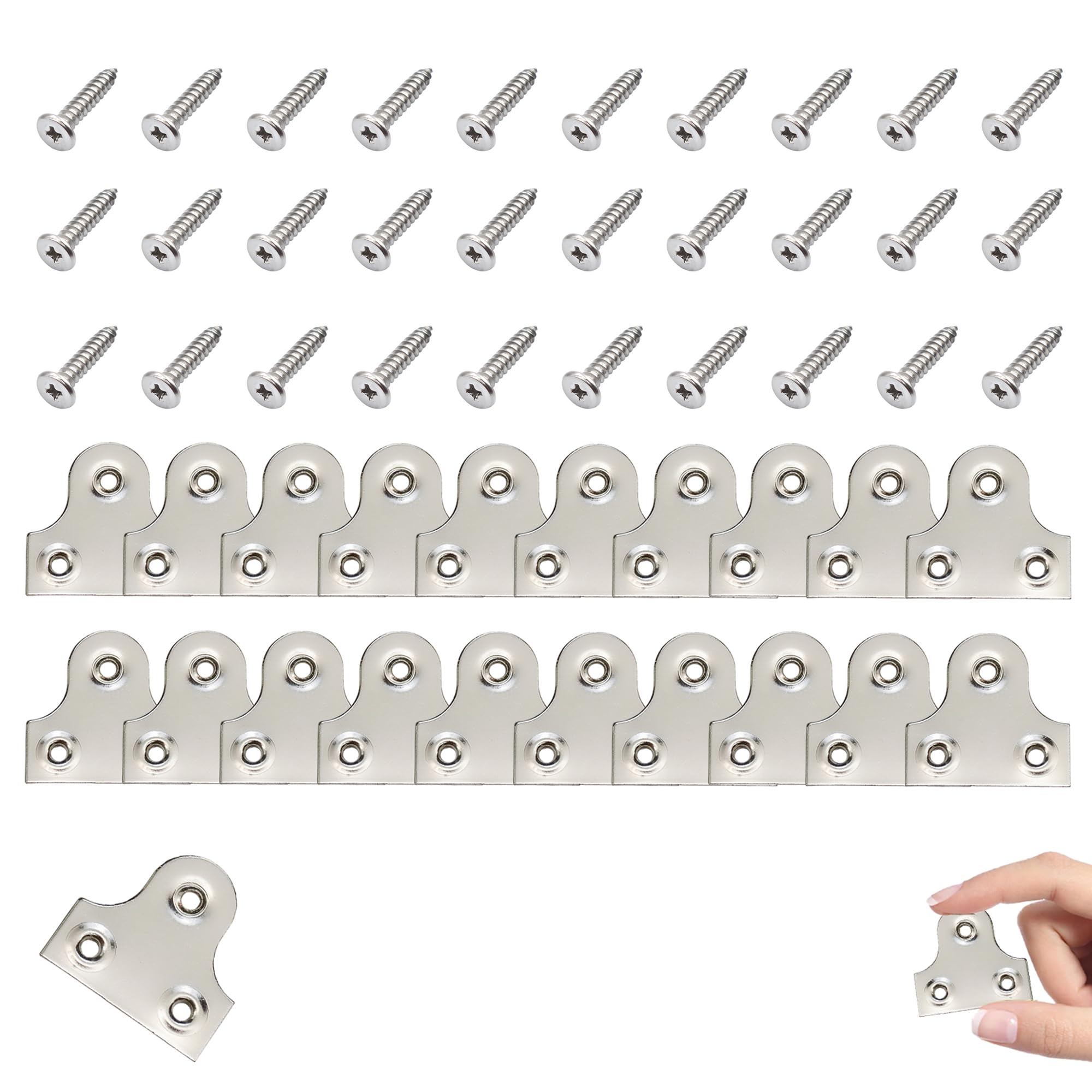 Zhupu Silvery 20 Pcs Picture Fixings With 30 Pcs Screws, Mirror Plates, Mirror Fixings, Mirror Brackets, Picture Hangers, For Hanging Pictures And Mirrors