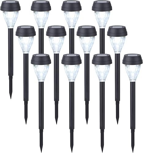 TWINSLUXES - Paquete de 12 luces solares LED para senderosacerasjardínpatioexteriores, impermeables, h12 horas de duración, encendido y apagado