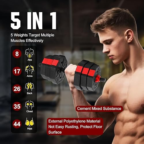 Miniatura 6 de Adjustable Dumbbell Set, 40lbs Free Weights with Connector, Convertible Dumbbell Barbell Push-up Stand Set, 3 in 1 Home Gym Fitness Weight Set for