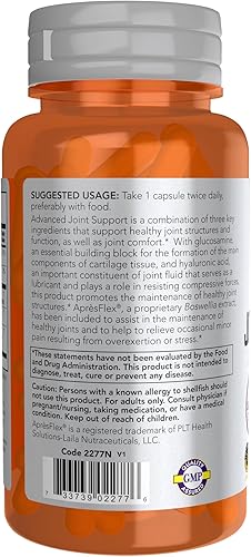 Miniatura 3 de Now Sports Nutrition, Soporte avanzado de articulaciones, glucosamina, ácido hialurónico, ApresFlex, 60 cápsulas