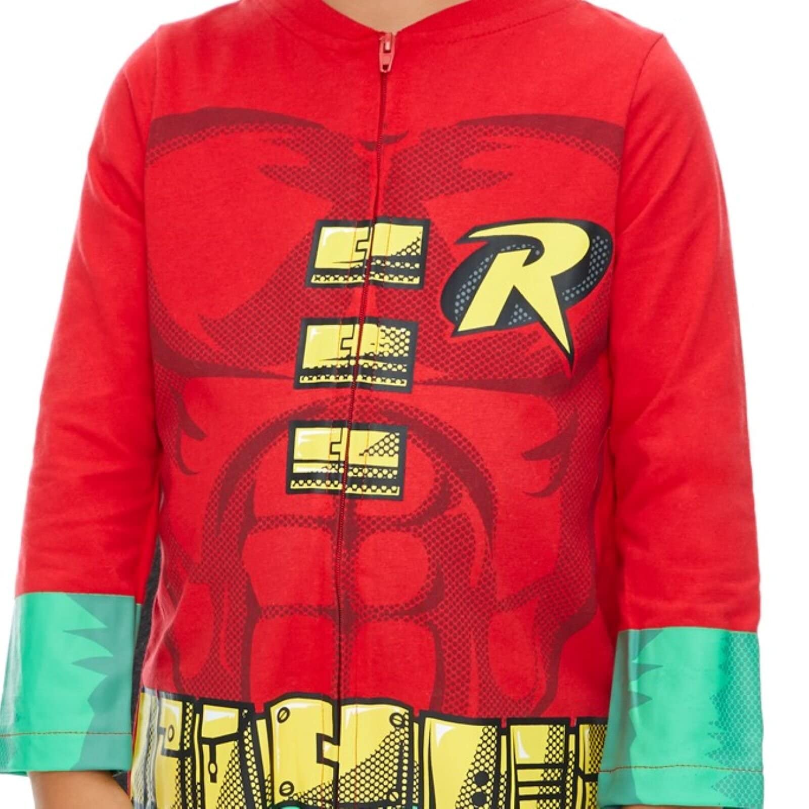 Warner Bros. DC Comics Mono y Capa de Robin de Liga de la Justicia con Cierre de Cremallera - Elegante Conjunto de Disfraz para Niño (4 Años)