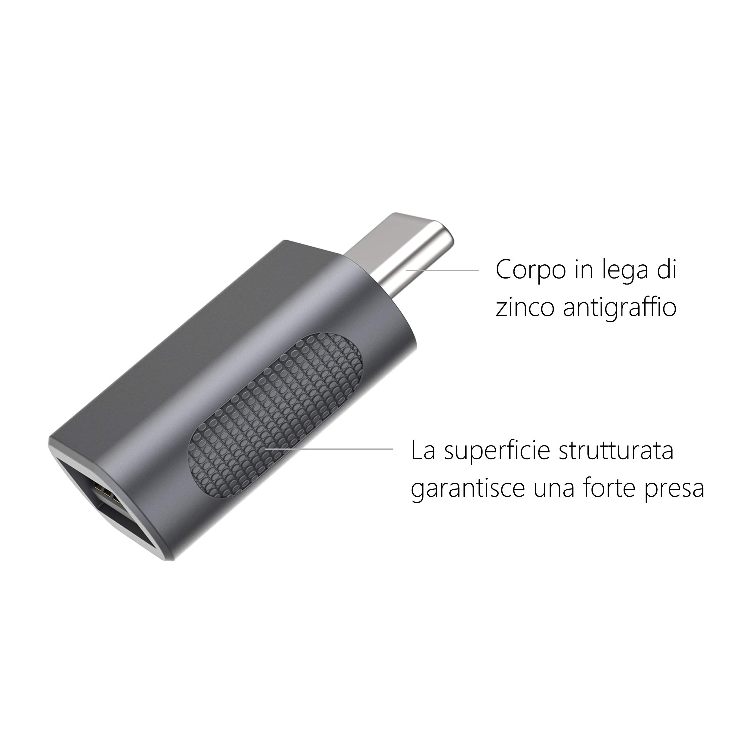 nonda Adattatore da USB C a USB 3.0 (2 Pezzi),Adattatore OTG da Thunderbolt 4/3 a USB Femmina per MacBook Pro 2021, MacBook Air 2022, iPad Pro 2021, Altri dispositivi con USB Tipo C (Spazio Grigio)