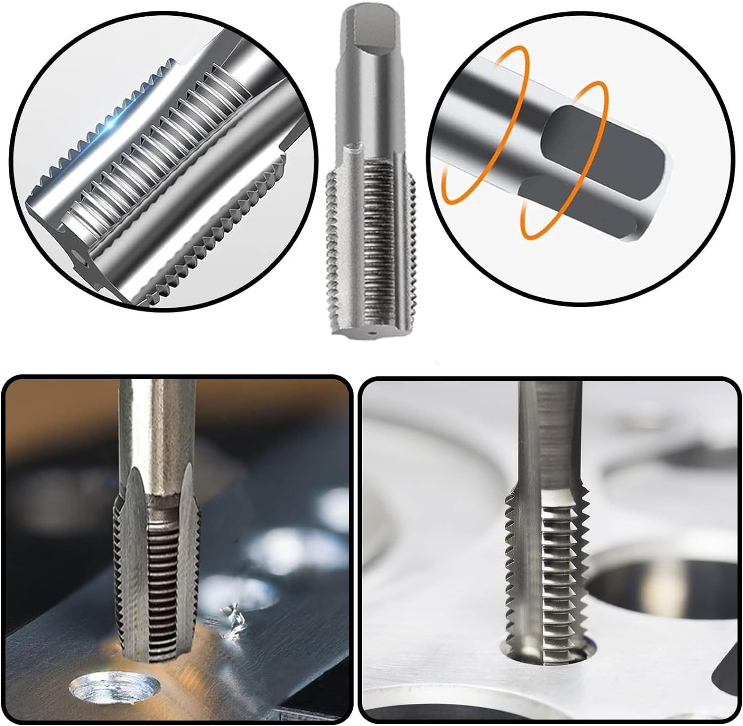 Set di maschi per tubi, in acciaio al carbonio, filettatura interna, 1/8", per l'uso in tubi dell'acqua, automobili e macchinari