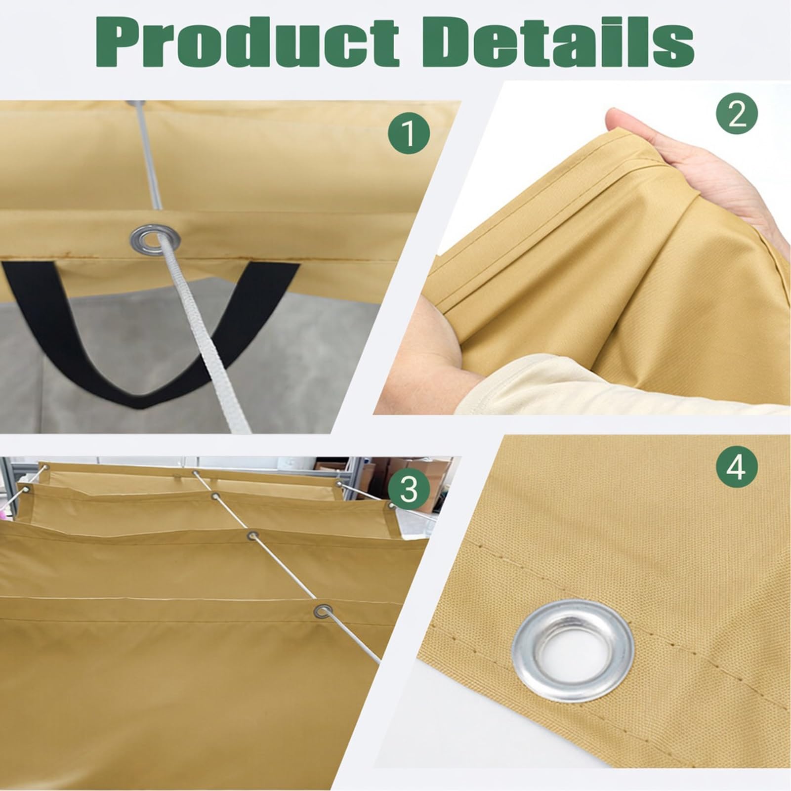 Toldo Retráctil Ondulado 2.3 x 9 m Ajustable Ondulada Toldo Vela de Sombra Protección de La Privacidad Resistente Al Desgarro para Patio Jardín Terraza, Amarillo Arena