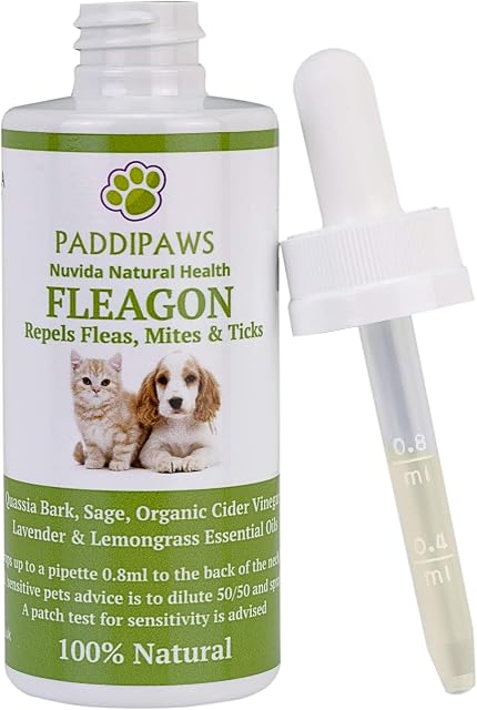 PADDIPAWS Fleagon Spot on - 100% Natural Flea Away Prevention Treatment for Dogs and Cats - Also protects against Mites, Lice and aids Tick Management - One Years Treatment