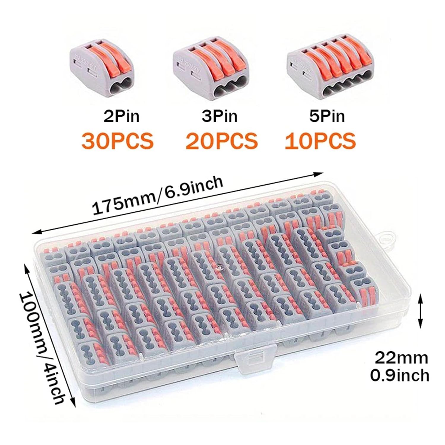 Universal Compact Wiring Splicing Conector 20/55/60pcs Quick Wire Connector,Fast Wiring Push in Lever Connectors Electrical Wiring Terminal Block with Storage Box, for Wires(60PCS)