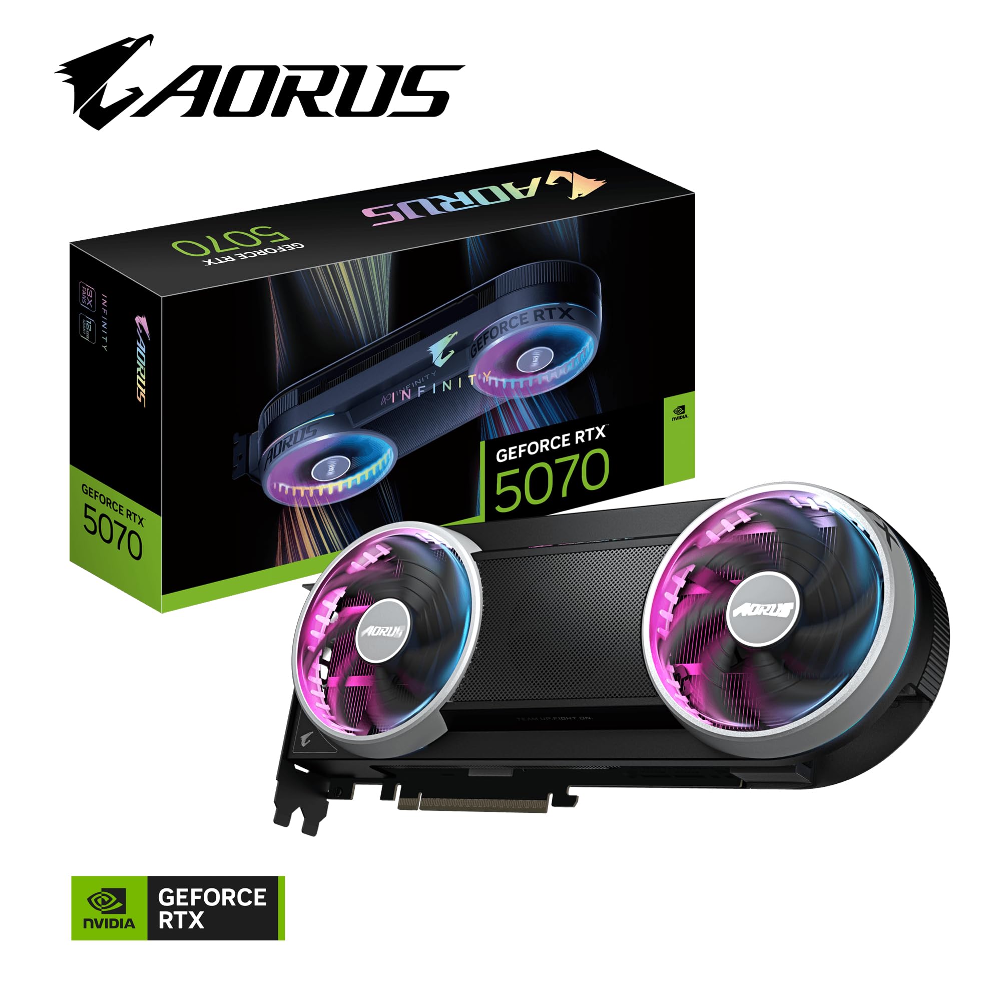 Gigabyte Karta graficzna AORUS GeForce RTX 5070 INFINITY 12G | 12 GB GDDR7, 192 bit, PCI-E 5.0, 2715MHz Core Clock, 3 x DP 2.1b, 1 x HDMI 2.1b, DLSS 4, GV-N5070AORUS IF-12GD