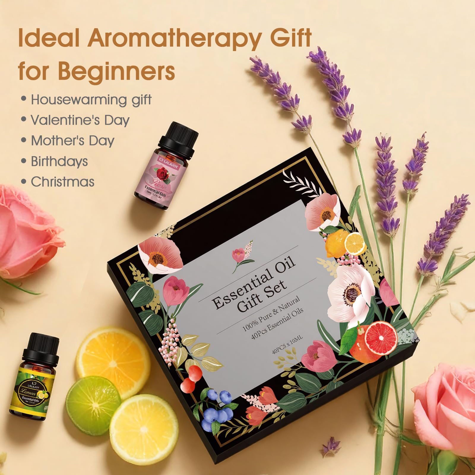 Ätherische Öle Set - 40 * 10 Ml Ätherische Öle für Diffusor, 100% Natural Reines Natürliches Duftöl-Set für Massageseife, Kerzen, Badebomben, Heimpflege, Aromatherapie, Luftbefeuchter, Geschenke