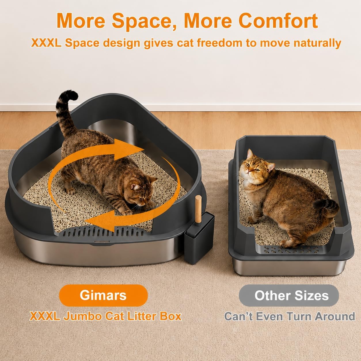 Gimars XXXL Stainless Steel Litter Box with Lid, 26.6" L x 20.3" W x 11.8" H Triangle Corner Metal Litter Box for Big Cats, Space-Saving Side Entry, High Sides, Easy to Clean image 3