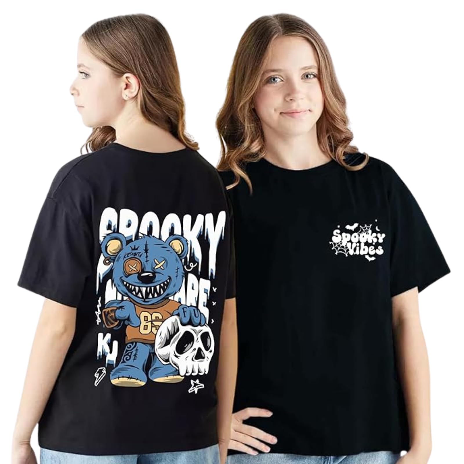 Uniplanet Store Maglietta in cotone a mezza manica vestibilità regolare Black Story Anime Girls stampa posteriore