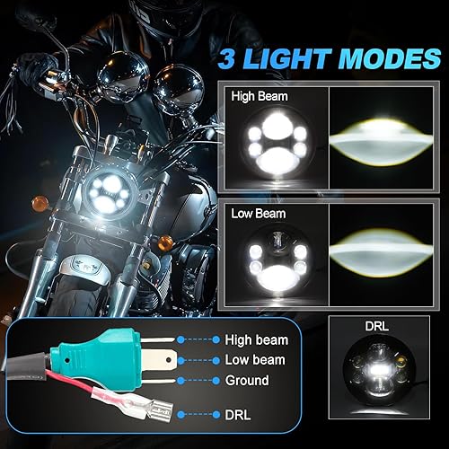Miniatura 2 de SUPAREE Faro delantero LED de 5.75 pulgadas para motocicleta, Plug & Play, 5-34 pulgadas, compatible con Dyna Softail Deuce Wide Glide Sportster