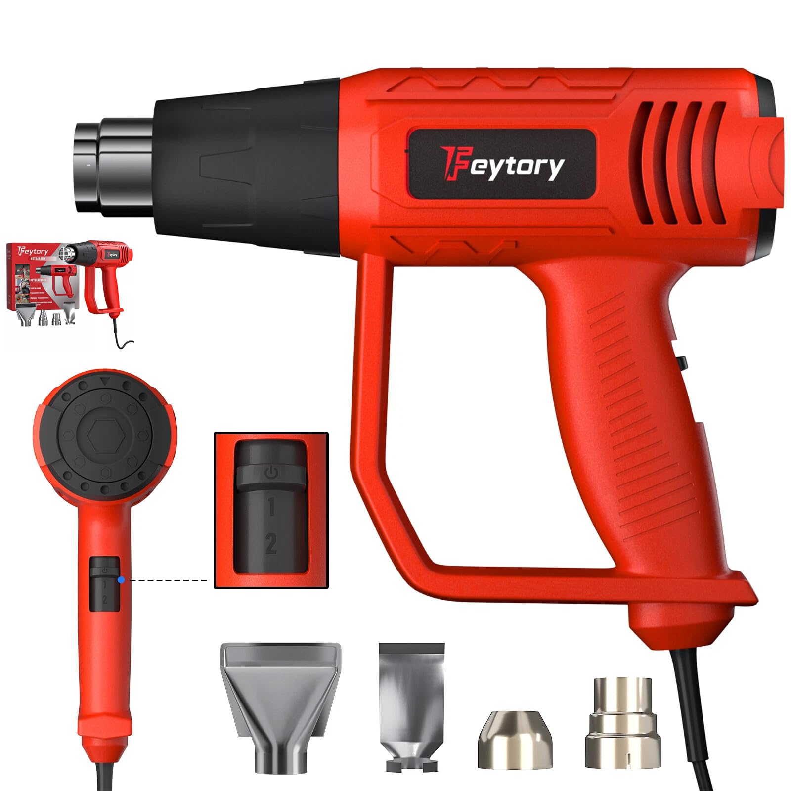 Heat Gun 2000W Hot Air Gun Dual Temperature 4 Nozzles Tool 220V 300°C / 600°C