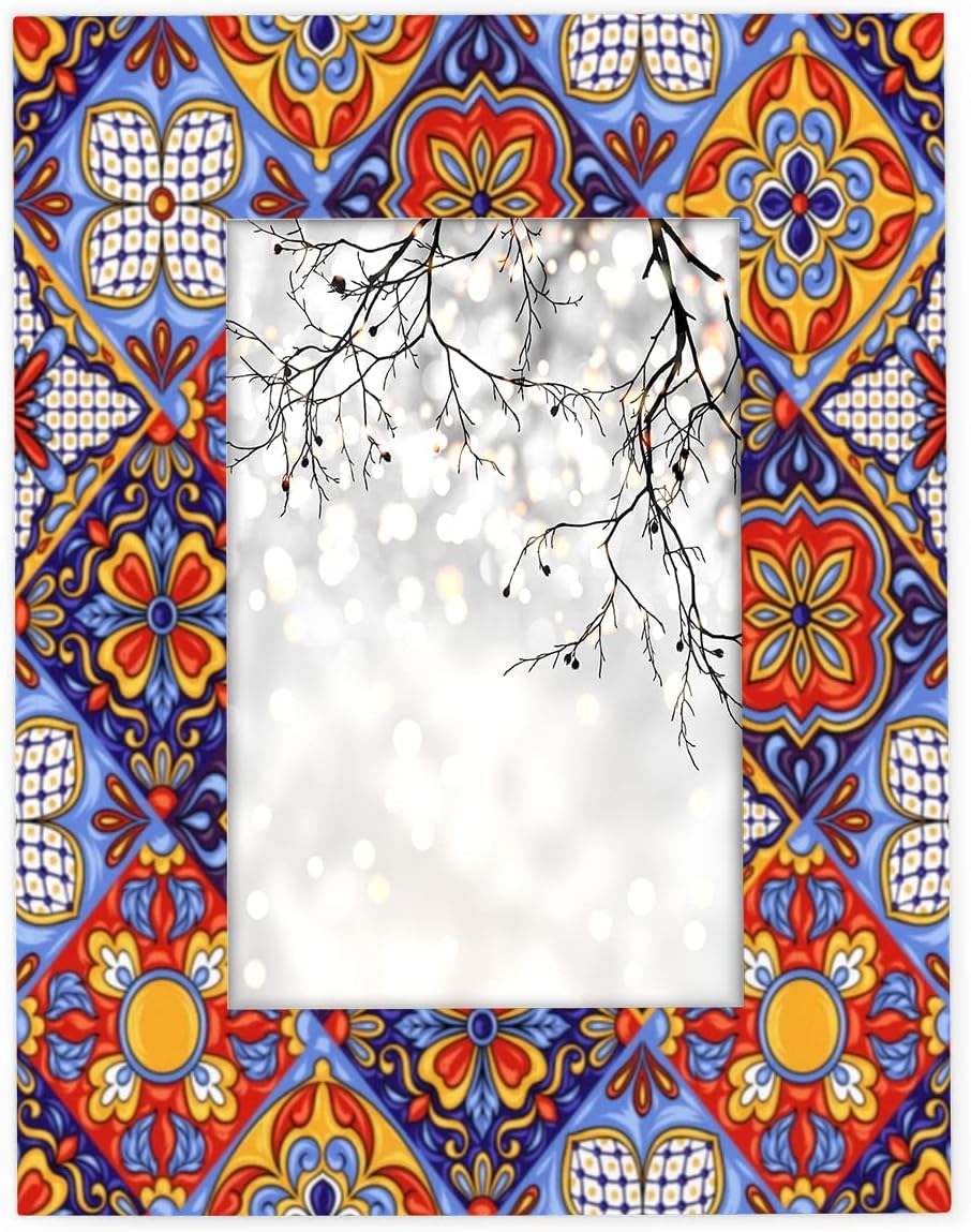 AUUXVA Mexican Talavera 5x7 Picture Frame, Ethnic Ceramic Mandala Photo Frame for Wall Mounting or Tabletop Display, Picture Frames Collage for Wall Decor, Wall Gallery Photo Frames