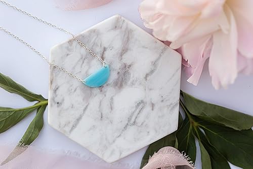 Miniatura 2 de Blue Half Circle Necklace, Sterling Silver Layering, Christmas Gifts For Women, Half Moon Jewelry