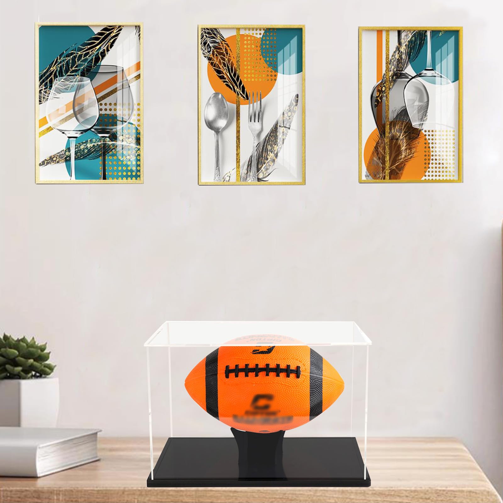 Vitrina acrílica para fútbol, caja transparente con soporte