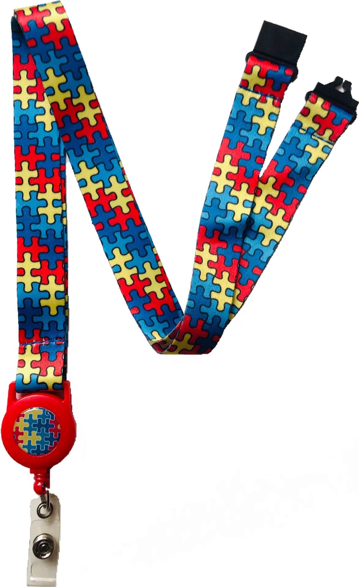 Pac Supplies Global Jigsaw 20Mm Autism Awareness Puzzle Lanyard & Safety Breakaway & Integrated Retractable Id Badge Reel
