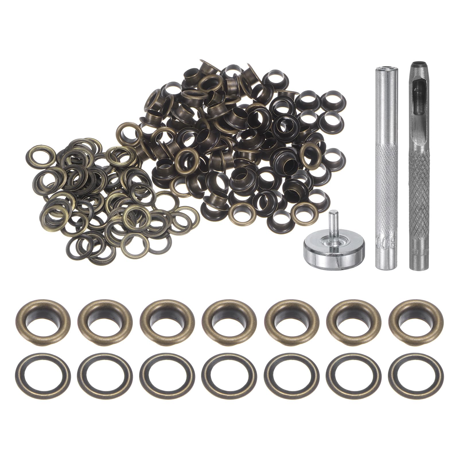 QUARKZMAN 5mm Copper Eyelets Tool Kit with Hollow Punch Grommet Installation Tools for Clothes, Leather, Fabric, Belts, Bronze, 100 Pieces
