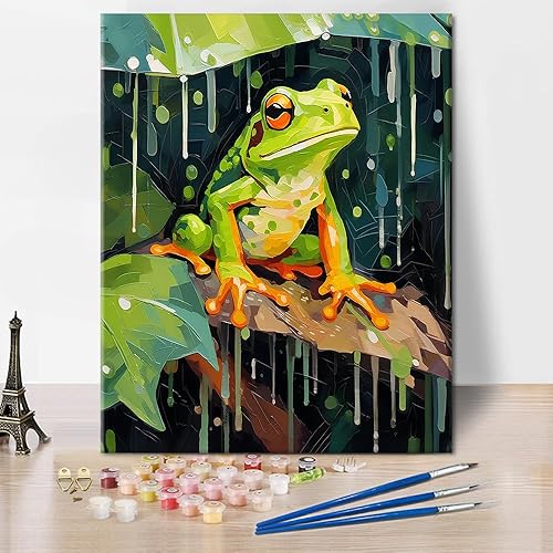 Pintura por números para adultos, reno de pie en un claro de un bosque, pintura acrílica por números, fácil de pintar por números para