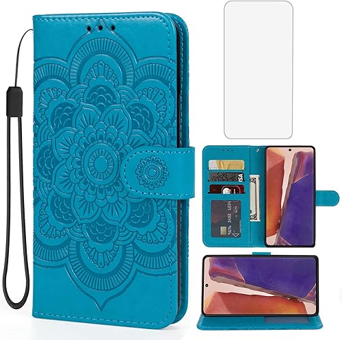 Bohefo Funda para Galaxy Note 20, Samsung Note 20 SM-N981U Funda tipo cartera con protector de pantalla de vidrio templado, soporte de tarjeta de