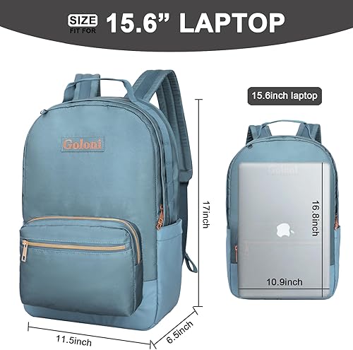 Miniatura 4 de Goloni Mochila clásica básica compartimento separado para portátil de 15.6 pulgadas con estuche para lápices para mujeres, Azulclaro, Moderno
