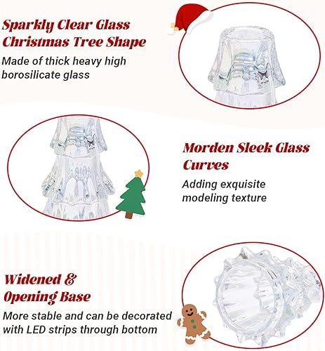 Miniatura 3 de CHILL RECIPE Portavelas de Navidad con forma de árbol de Navidad, con forma cónica de cristal, gruesos con agarres de goma para decoración de mesa,