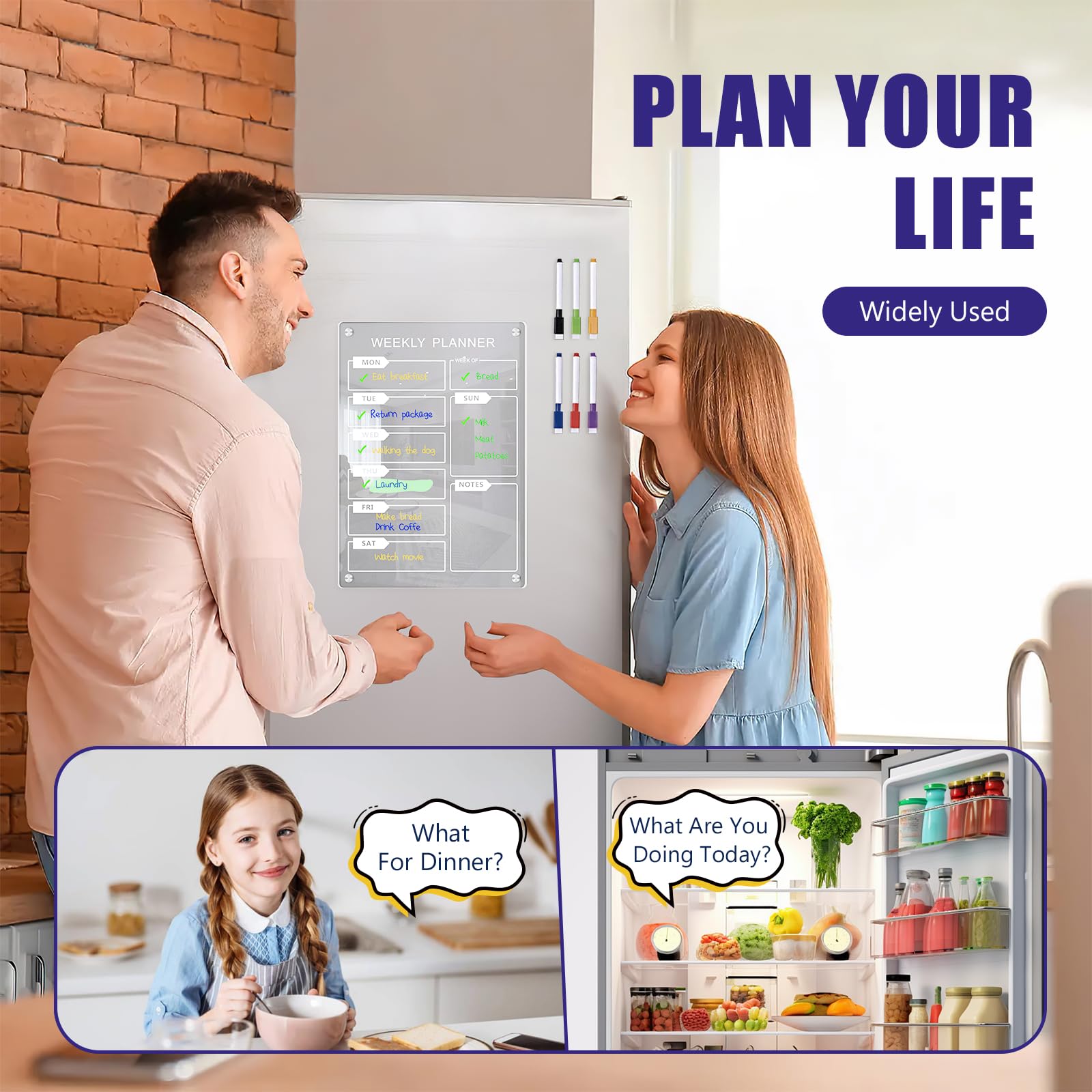 Akrylowy kalendarz na lodówkę, tygodniowy planer do wycierania, akrylowy miesięczny planer, przezroczysta akrylowa tablica whiteboard, sucha tablica magnetyczna do wycierania na lodówkę, miesięczna i