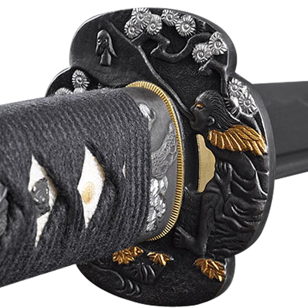 Handmade Sword - Samurai Katana Swords, Practical, Hand Forged, 1045 Carbon Steel, Heat Tempered, Full Tang, Sharp, Red Wooden Scabbard Painted Plum Blossom Pattern