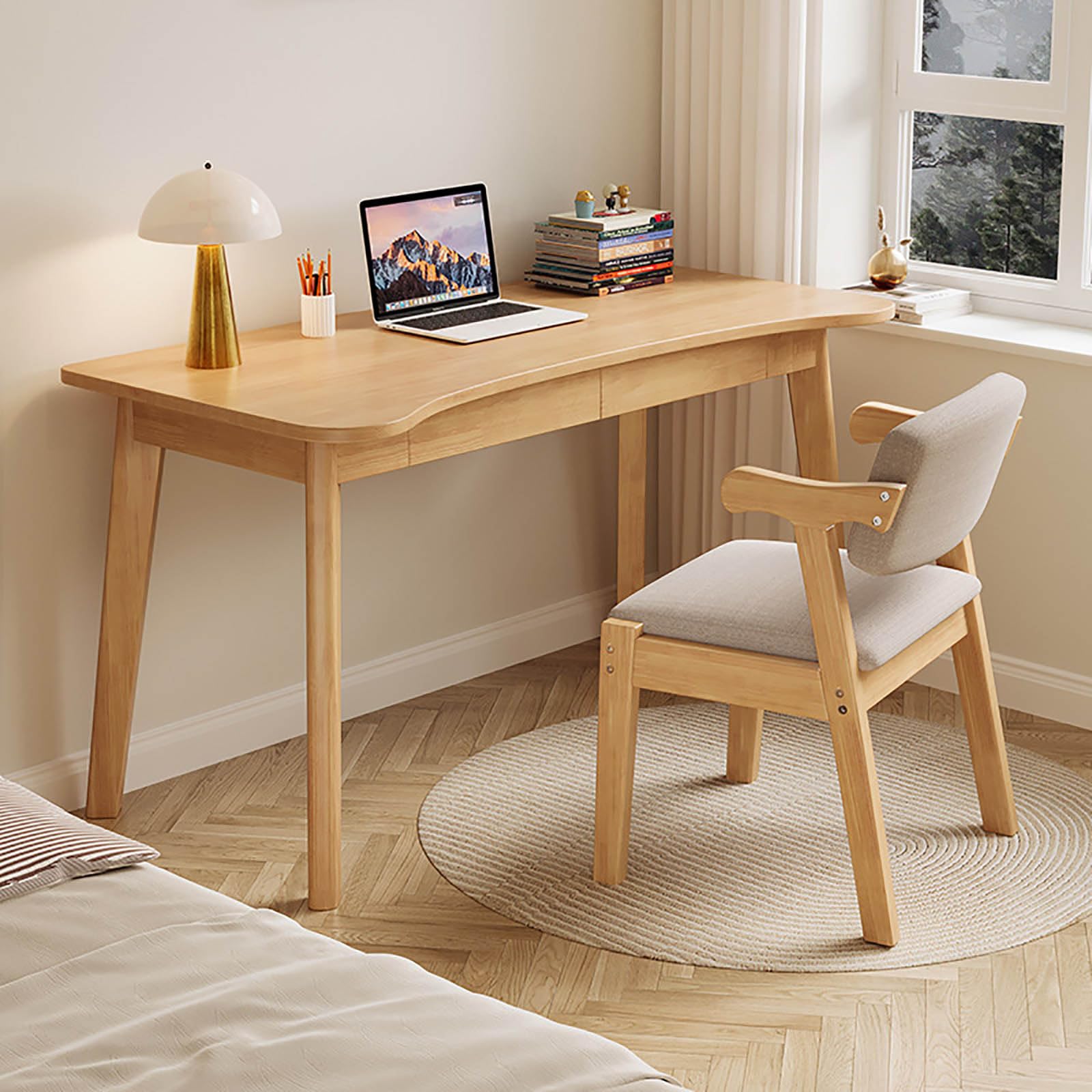 SXZenSpace Modern Solid Wood Computer Desk with Drawer Writing Workstation office desk Laptop Sturdy Study Table for Home Office(120x60x75cm(47x24x29in), Log color)