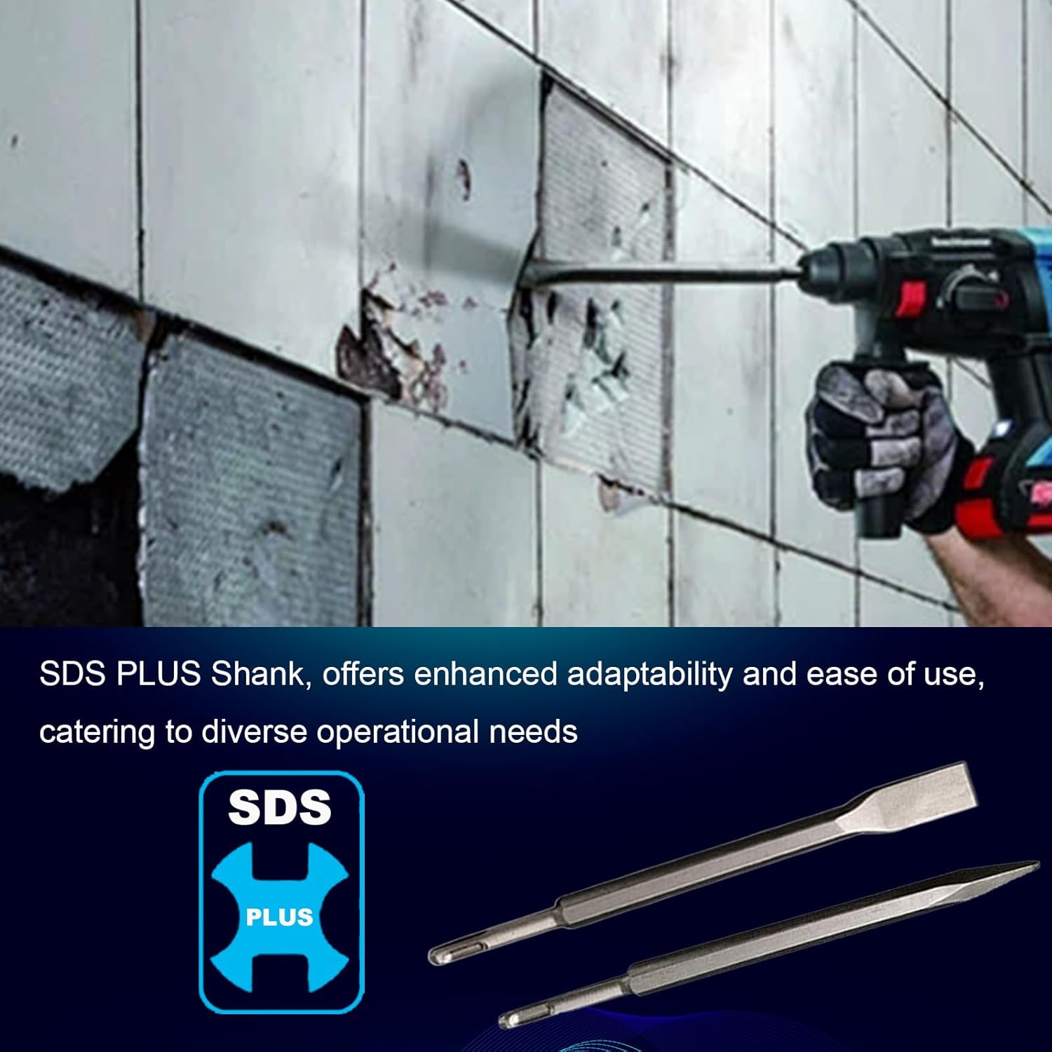 24-Inch SDS Plus Chisel Set, 3/4 Inch Flat Chisel and Point Chisel with Sds Plus Shank Ideal for Concrete Demolition, Tile Removal Chisel Tool for SDS Plus Hammer Drill Attachment